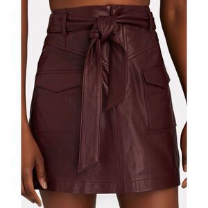INTERMIX  Lamb Leather GARNET LEATHER MINI SKIRT in burgundy Size 6 / No Belt